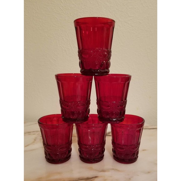 L.G. Wright Set Of 6 Ruby Red Eye Winker Flat Tumblers - Picture 1 of 6